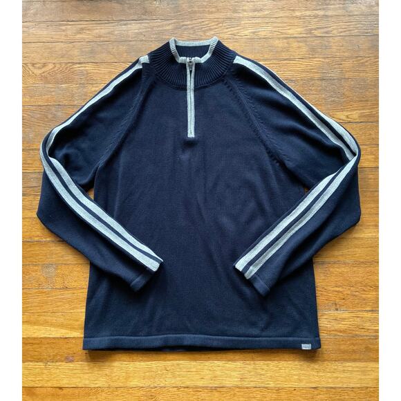 EDDIE BAUER Navy Blue/Gray 1/4 Zip Heavy Knit Sweater Mens sz L - Picture 2 of 9